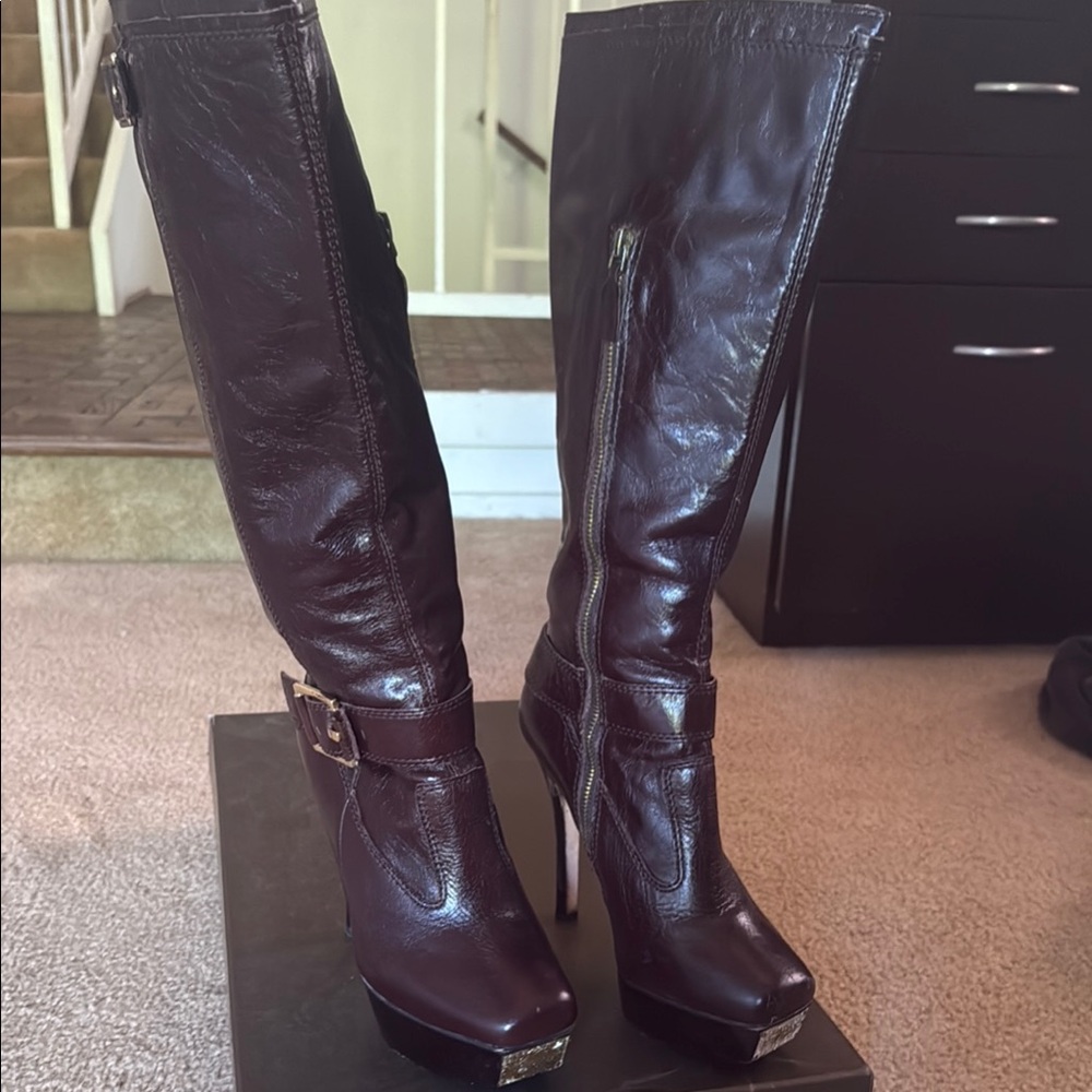 Bebe Brown Heeled Boots with Stiletto Heel